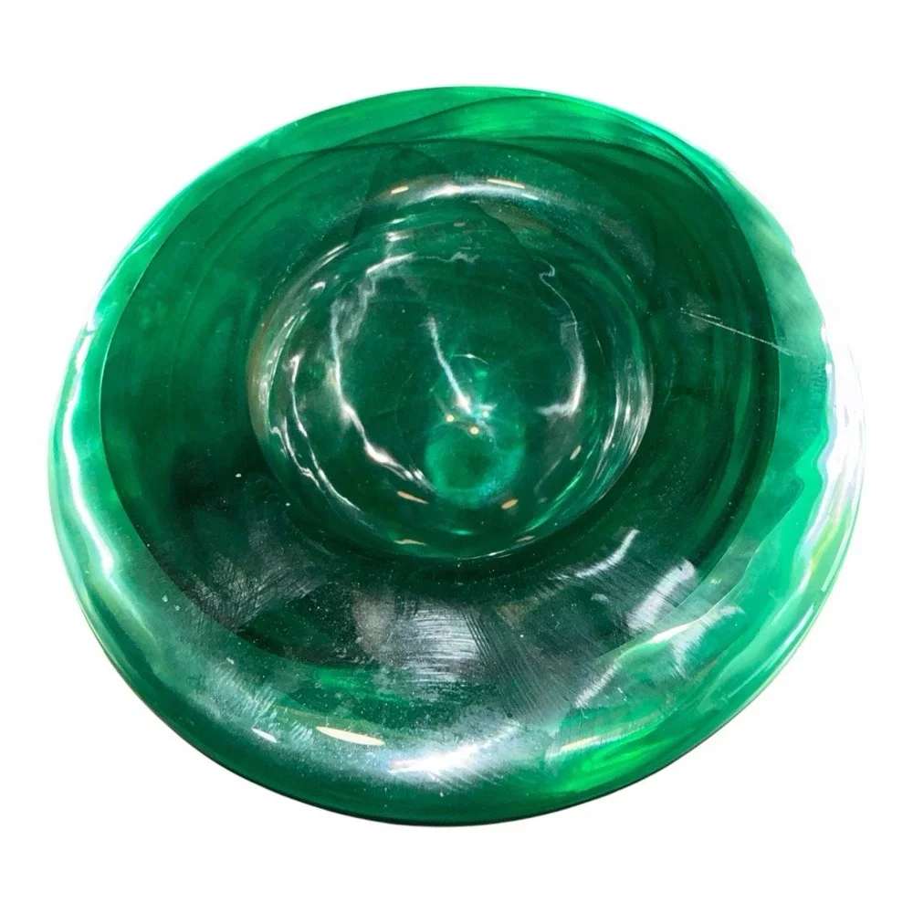 Vintage KOSTA BODA Emerald Green Swirl Glass Atoll Votive Holder Paper Weight